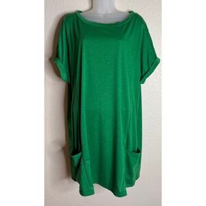 AIMAGE Womens Large T Shirt Dress Green Pocket Short Sleeve Slub Knit Casual